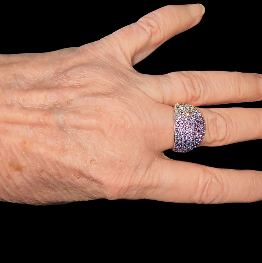 Purple Chunky Sterling Silver & Crystal Graduated Color Ombre Ring
